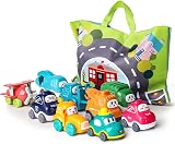 lerrbo 9 PCS Baby Truck Toys with Crane Playmat Storage Bag