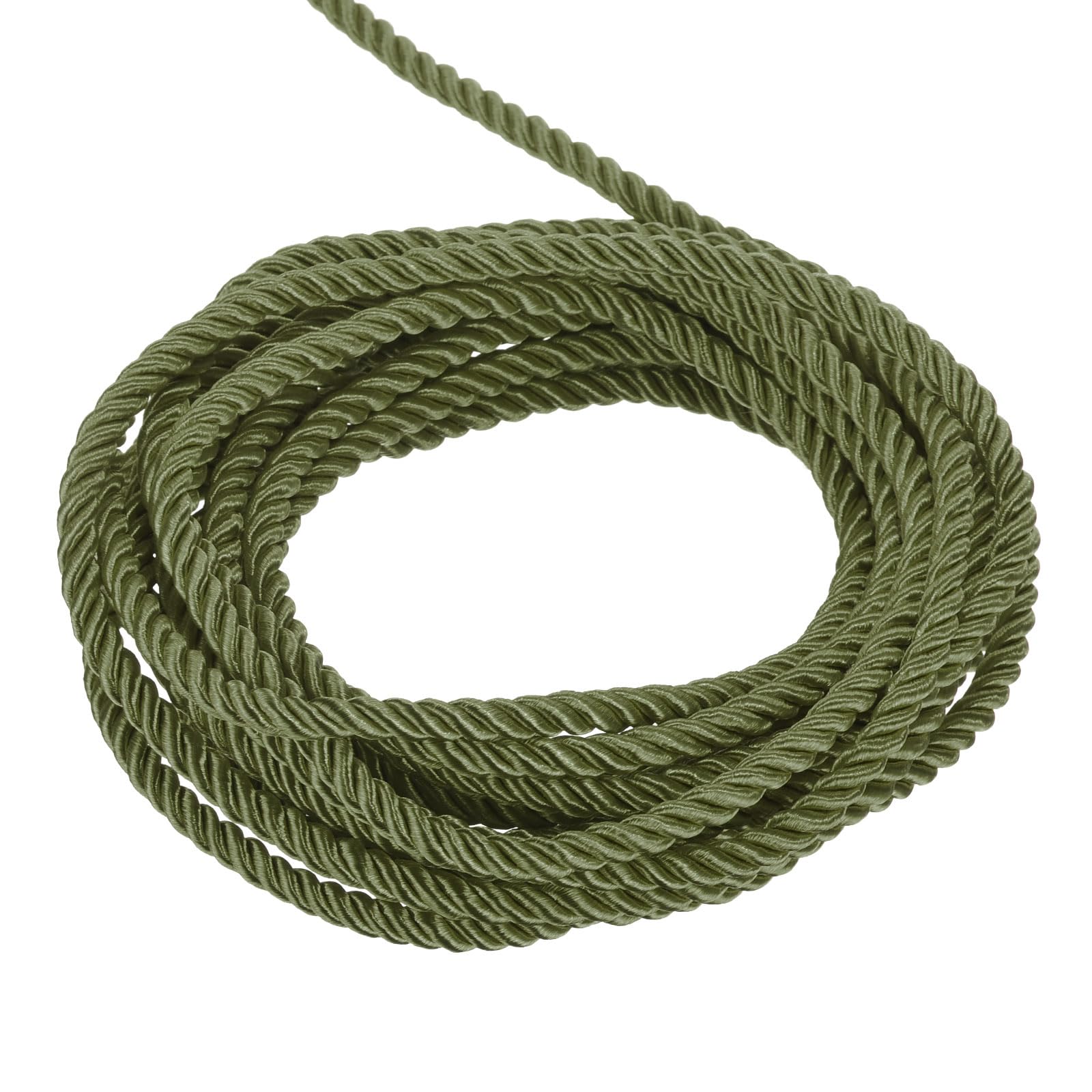 Photo 1 of MECCANIXITY Twisted Cord Trim, 5 Yard 5mm 3-Ply Twine Braided Rope Shiny Thread String for Craft Gift Bag Curtain Christmas Decor, Olive Green - 5m