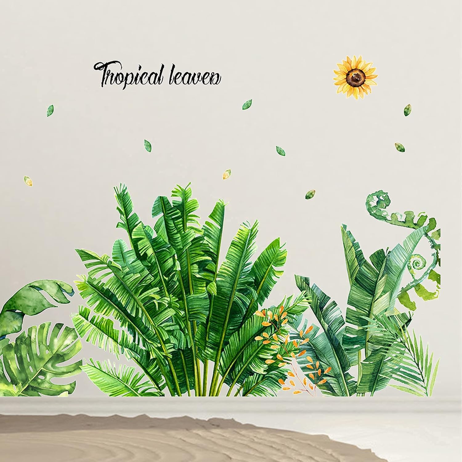 Tropical Plam Green Plant Wall Decor, DILIBRA Giant Nature Banana Green Leaf Sun Wall Decal, Watercolor Fresh Monstera Tree Leaves Wall Stickers Mural for Bedroom Nursery Office: Kitchen & Dining