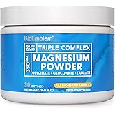 BioEmblem Triple Magnesium Powder Drink - 350mg High Absorption Magnesium Glycinate, Gluconate, Taurate & GABA for Rest, Sleep, & Brain Health - Passionfruit Mango Flavor - Vegan - (30 Servings)