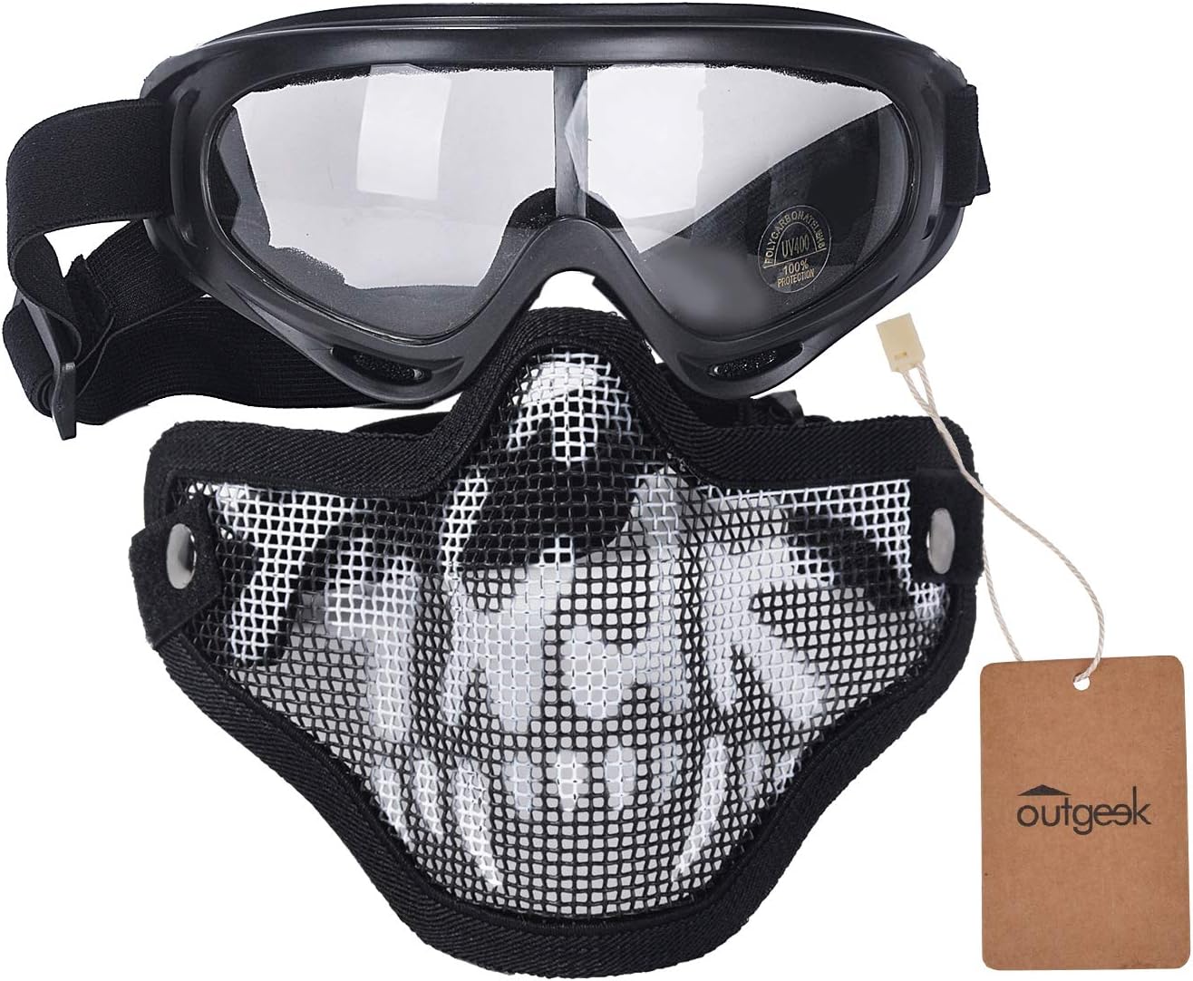 Outgeek Airsoft Half Face Mask Steel Mesh and Goggles Set for Halloween and Xmas(Skull Set) : Sports & Outdoors