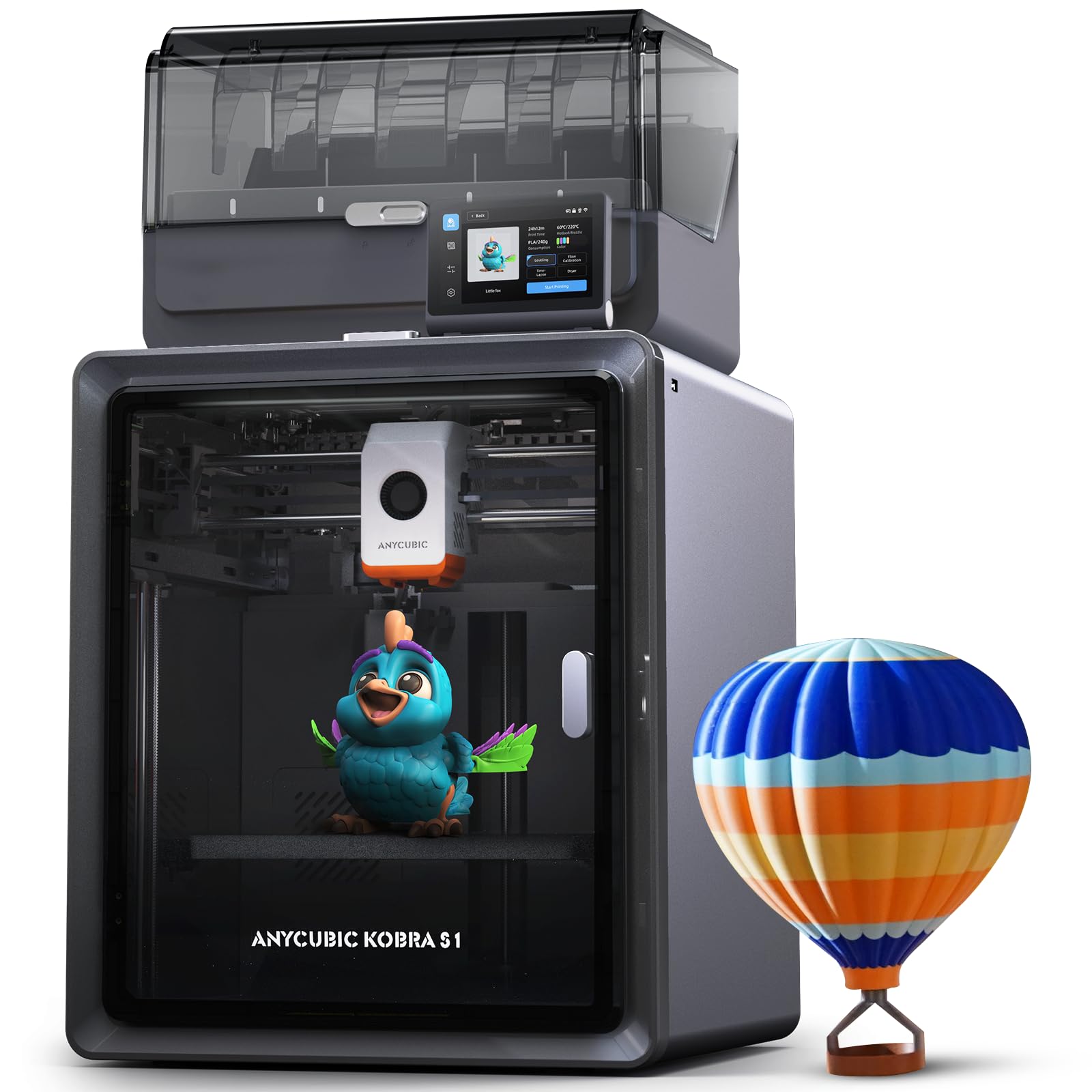Photo 1 of Anycubic Kobra S1 Combo Multicolor 3D Printer with Anycubic ACE PRO, 4 Multicolor, Drying and Printing at the Same Time, 600mm/s Fast Speed with 320? Hotend, Built-in Camera 44dB Quiet 250*250*250mm