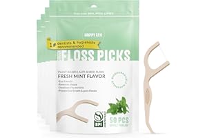 HAPPY ECO Biodegradable Floss Picks (200pcs) - Natural, Vegan, Sustainable, Reusable Dental Floss - Shred Resistant and Nontoxic Plant-Based Material Dental