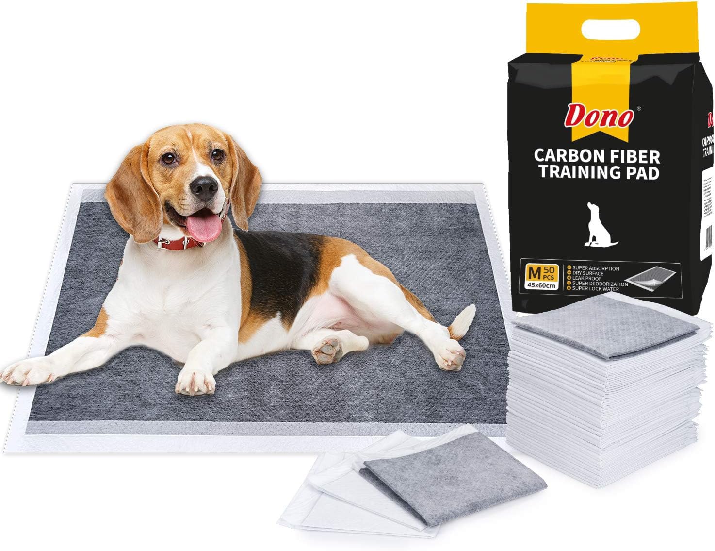Dono Carbon Puppy Pee Wee Toilet Trainer Pads Super Absorbent Deodorizing Heavy Duty Dog Pads Medium 50-Count