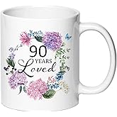 90 Years Loved Coffee Mug - 90th Birthday Gift Ideas for Women 11oz Mug Cup Present for 90 Year Old Female Mom Nana Wife Aunt Friends Sister Her Turning 90 Mothers Day Gifts Ideas (90 YEARS LOVED)