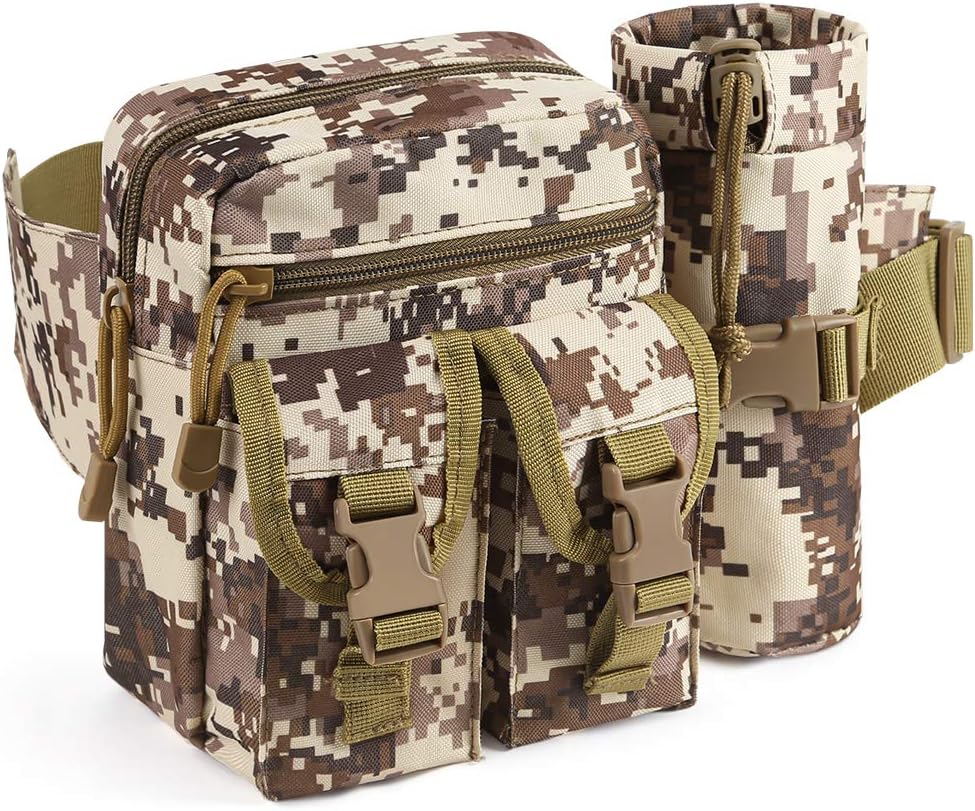 Forbidden Road Tactical Funny Pack Waterproof Military Waist Bag Pack Pouch with Water Bottle Pocket Holder Adjustable Strap