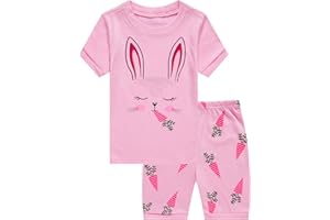 KikizYe Little Big Girls Pajamas Set Short Sleeve PJs 100% Cotton Pyjamas