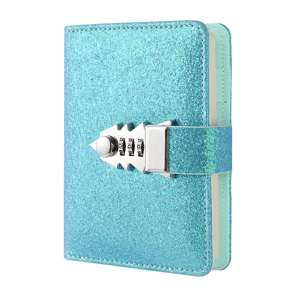 NectaRoy Sequin Lockable Diary, Refillable Password Notebook Writing Journal Planner Organizer with Combination Lock, Loose-Leaf Lined Notepad Sketchbook, Size 185x135mm