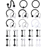 Vsnnsns 16G Lip Rings Stainless Steel Horseshoe Snake Bite Piercing Monroe Lip Rings Labret Medusa Piercing Jewelry Tragus Forward Helix Cartilage Earrings Studs Piercing Jewelry for Women Men 35PCS