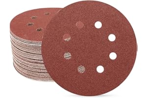 SUPBICCO 5 Inch 8 Hole Sanding Discs Hook and Loop, 50 PCS 80 Grit Round Sand Paper Disc, Aluminum Oxide Sandpaper Pads for Random Orbital Sander
