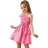 Danna Belle Girl Party Dress One Shoulder Ruffle Layered Girl Summer Flowy Dress Size10-12 Pink