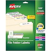 Avery 5266 Permanent Filing Labels, 1/3 Cut, 750/PK, RD/BE/GN/PE/YW