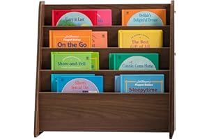 IRIS USA, Inc. Wide Wooden Magazine Rack, 4-Pocket Periodical Book Sketchbook Stand with Deep Compartments for Living Room Bathroom Kids Room Classroom Office, Dark Brown