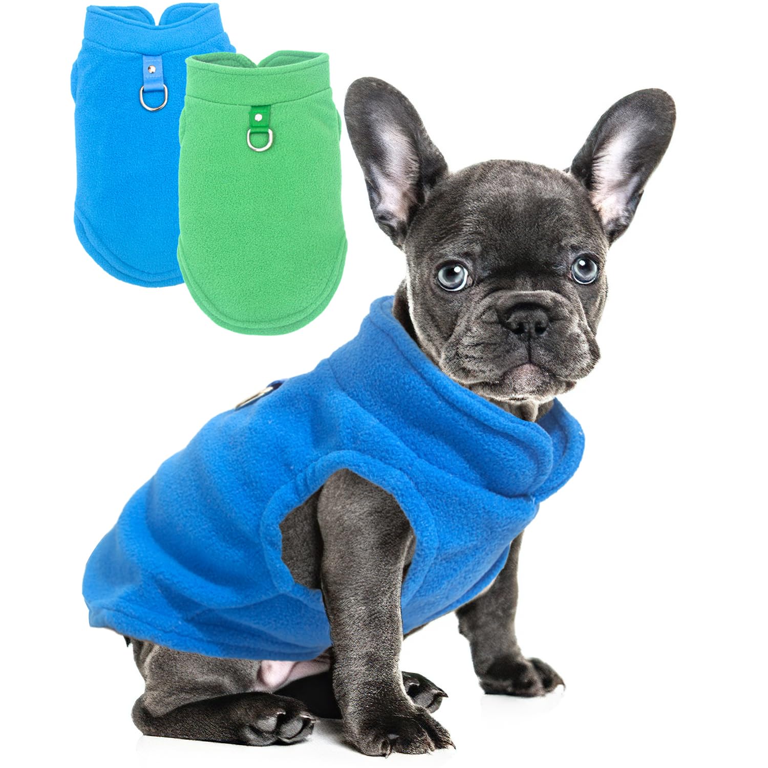Photo 1 of 2 Pieces Fleece Dog Sweater Vest Winter Warm Puppy Sweaters for Small Dogs Male Female Fall Pullover Dog Clothes with D-Ring Soft Puppy Outfit Coat (Blue,Green, Large)