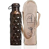Craft Trade 100% Pure Copper Water Bottle 34 Oz – 1000ml Fitness Bottle for Drinking with Ayurvedic Health Benefits – Handcrafted in Honeycomb Finish - Leak-Proof, BPA-Free, with Jute Carry Case