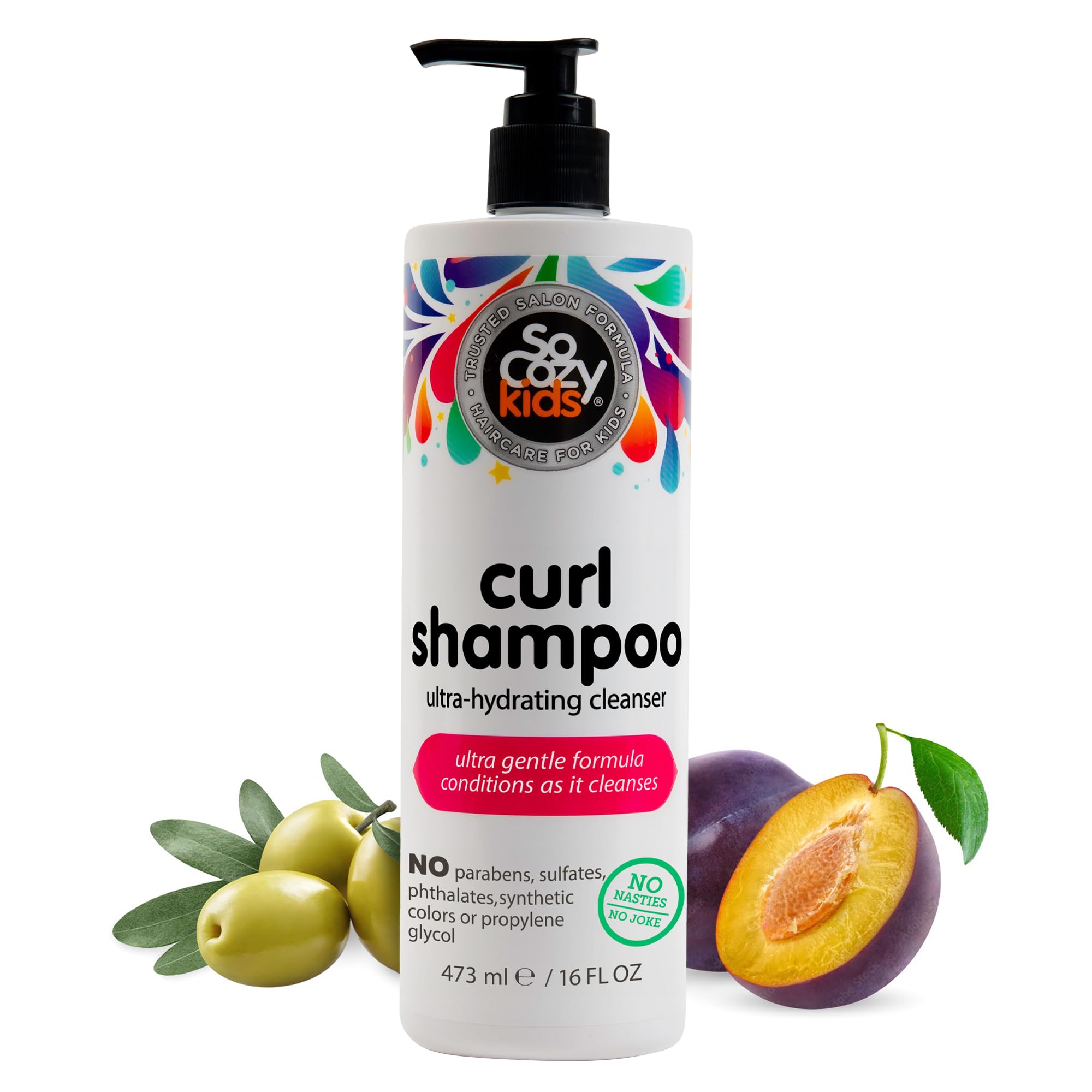 Photo 1 of *MINOR DAMAGE - USED*
SoCozy Curl Shampoo for Kids Curly Hair (16 Fl Oz Pump) Gentle Hydrating Cleanser, Helps Improve Elasticity, Reduce Breakage & Frizz with Keratin, Plum Seed Oil & Olive Oil, Paraben & Sulfate-Free