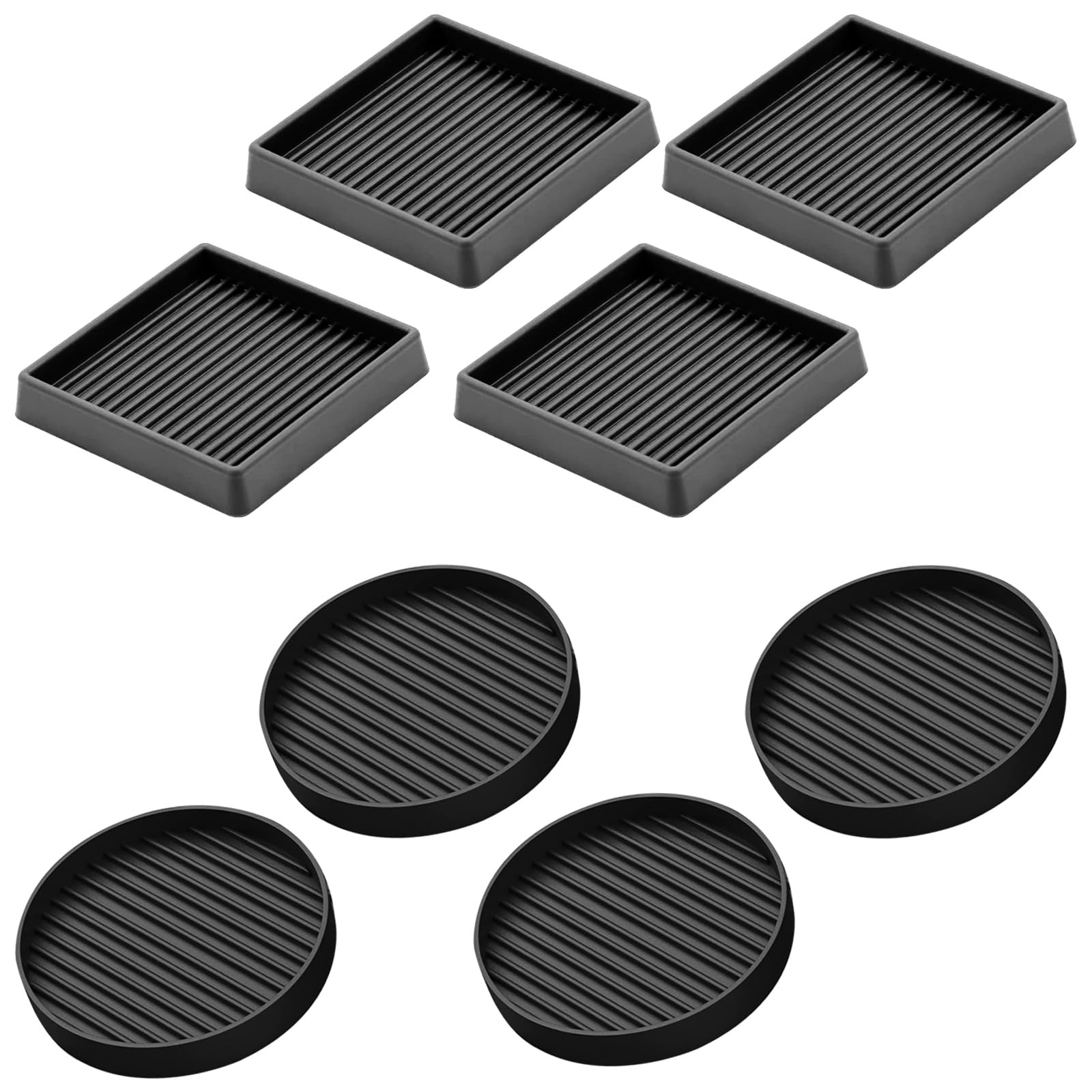 Glarks Black 8Pcs 3 x 3in Round and Square Shape Non Slip Furniture Pads Rubber Anti Skid Caster Cups, Leg Coasters Couch, Chair, Feet, and Bed Stoppers Anti-Sliding Floor Protectors for Furniture