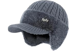 Trapper Hat with Ear Flaps and Wool Brim, Winter Soft Knit Beanie Hat with Wool-Lined Interior for Men & Women Outdoor