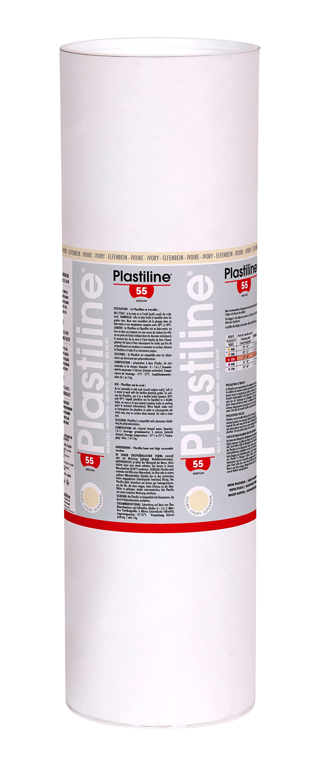 Plastiline 10155T - Plastiline tube - Modelling Paste, High Precision - Sculpting, Moulding - Hardness 55 (medium) - 10 kg - Ivory shade. Made in France