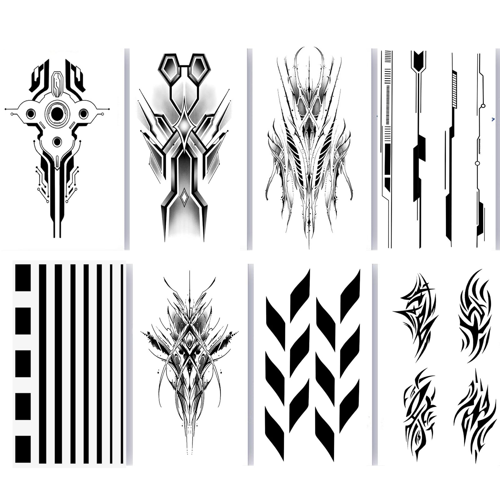 Nirbffo Temporary Tattoo Line Geometry Robot Mechanic Arm Tattoo Circuit Graphic Totem Temporary Tattoo for Men 10 Sheets