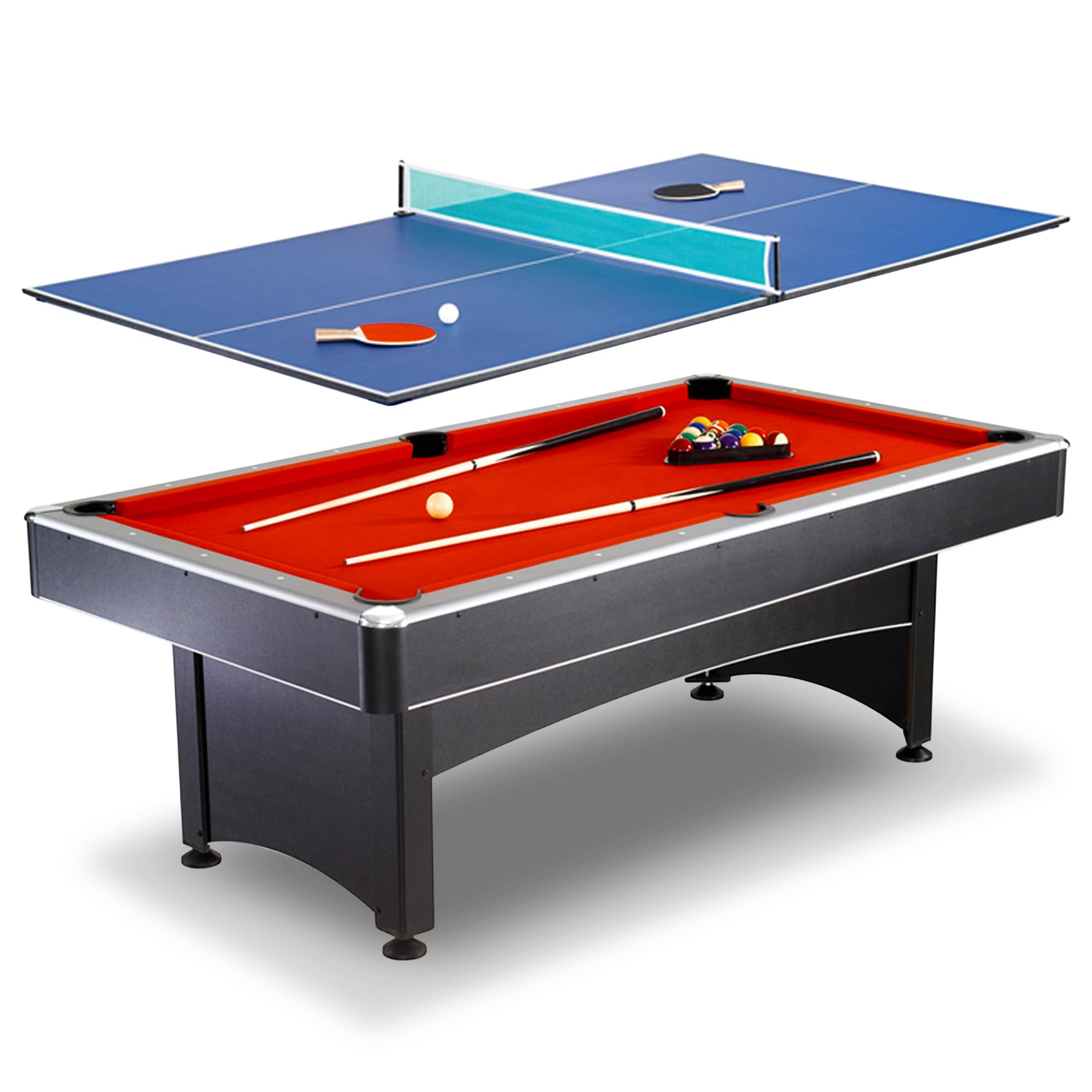Photo 1 of --FACTORY SEALED-- Hathaway Maverick 7 Foot Pool Table with Table Tennis Top – With Accessories for Both Games – Space-Saving Ping Pong and Pool Table Combo for Families – Matte Black Finish, Red Felt --FACTORY SEALED--