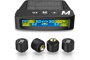 Marcala TPMS Sensors Set of 4 | External Tire Pressure Sensors Pack of 4 | Tire Monitoring System for SUV, Truck & Autos | Auto-Dim Bright LCD Display 0-98PSI | Prevent Blowouts, Flats & Drive Safely