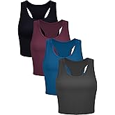 Geyoga 4 Pieces Basic Workout Crop Tank Tops Sleeveless Racerback Sport Tank Top for Women Yoga Running