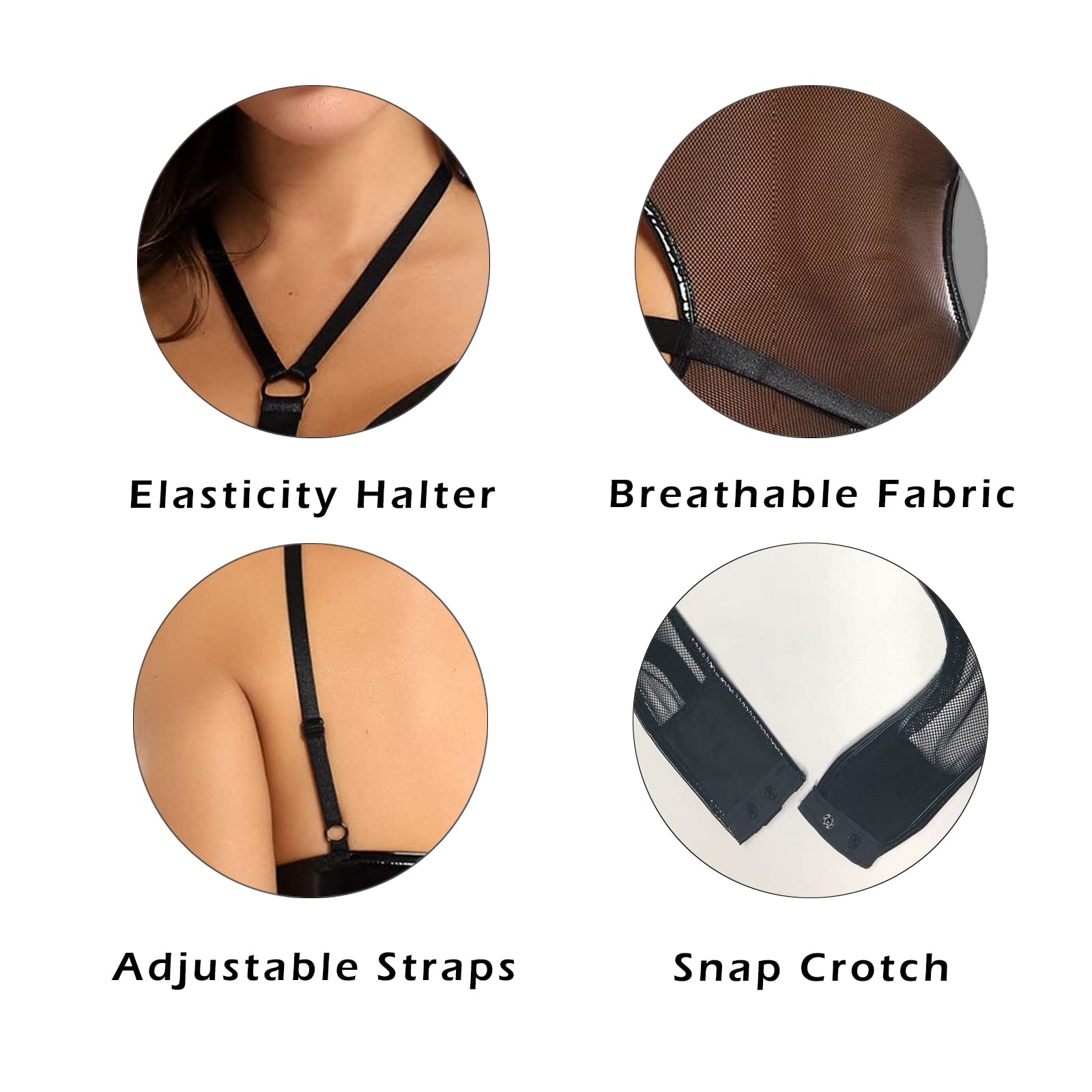 Sxglamr Women Wetlook Leather One Piece Lingerie Lace Teddy Corset Bodysuit Clubwear