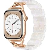 V.R.HOPE Stretchy Rose Gold Bracelet Resin Apple Watch Band for Series 11/10/9/8/7/SE3 38mm 40mm 41mm 42mm, Lightweight & Flexible Fashion Cute with iWatch Series 6/5/4/3/2/1(Fluorescent White-S)