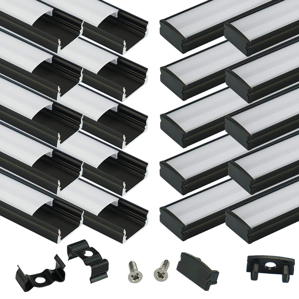 Muzata 20 Pack 1M/3.3ft Black Aluminum LED Channel System with Cover for LED Strip Lights, U-Shape Aluminum Profile with All Accessories for Easy Installation U1SW BW 1M, LU1