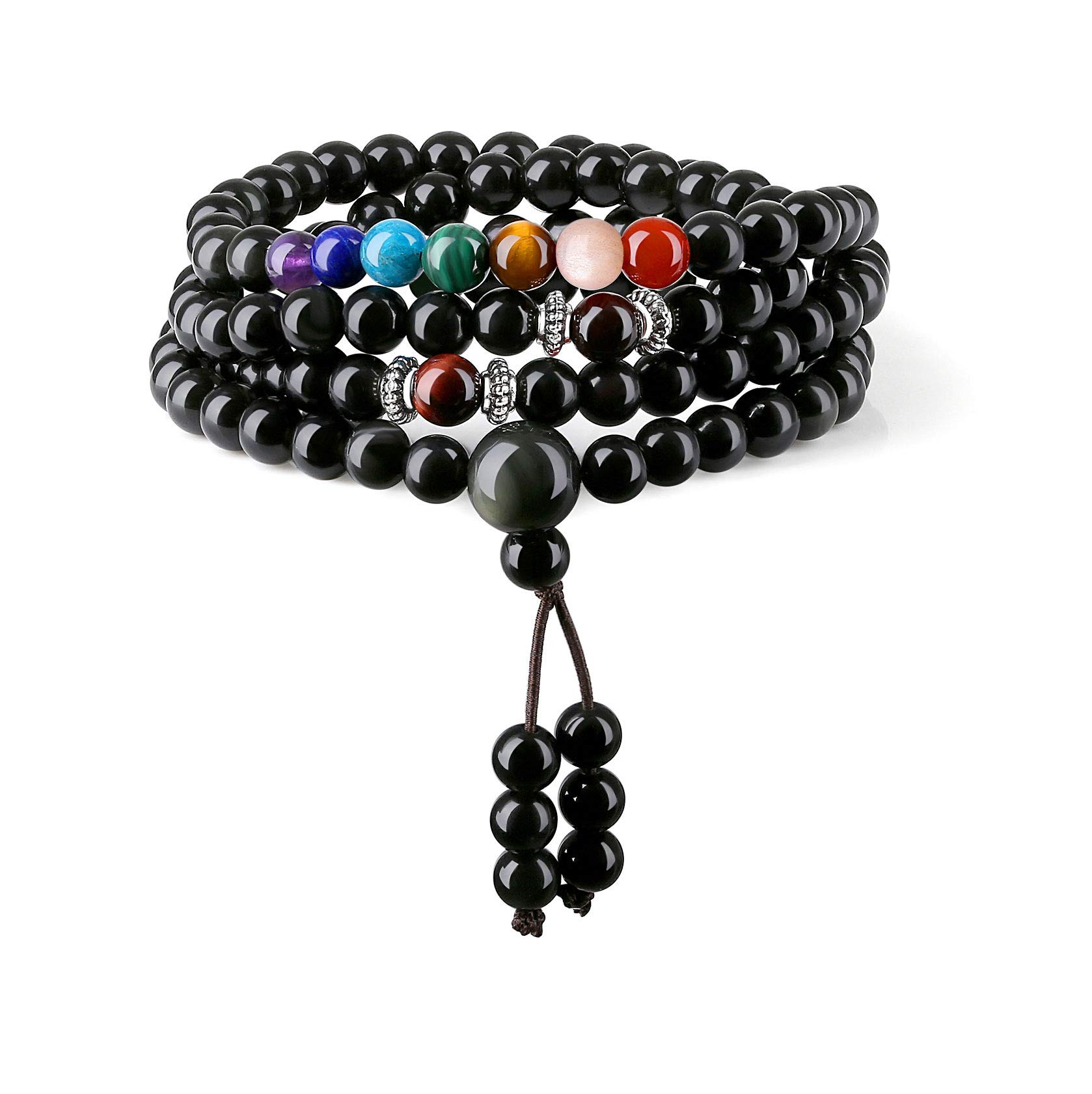 COAI Obsidian 7 Chakra 108 Beads Stone Beaded Mala Bracelet Necklace