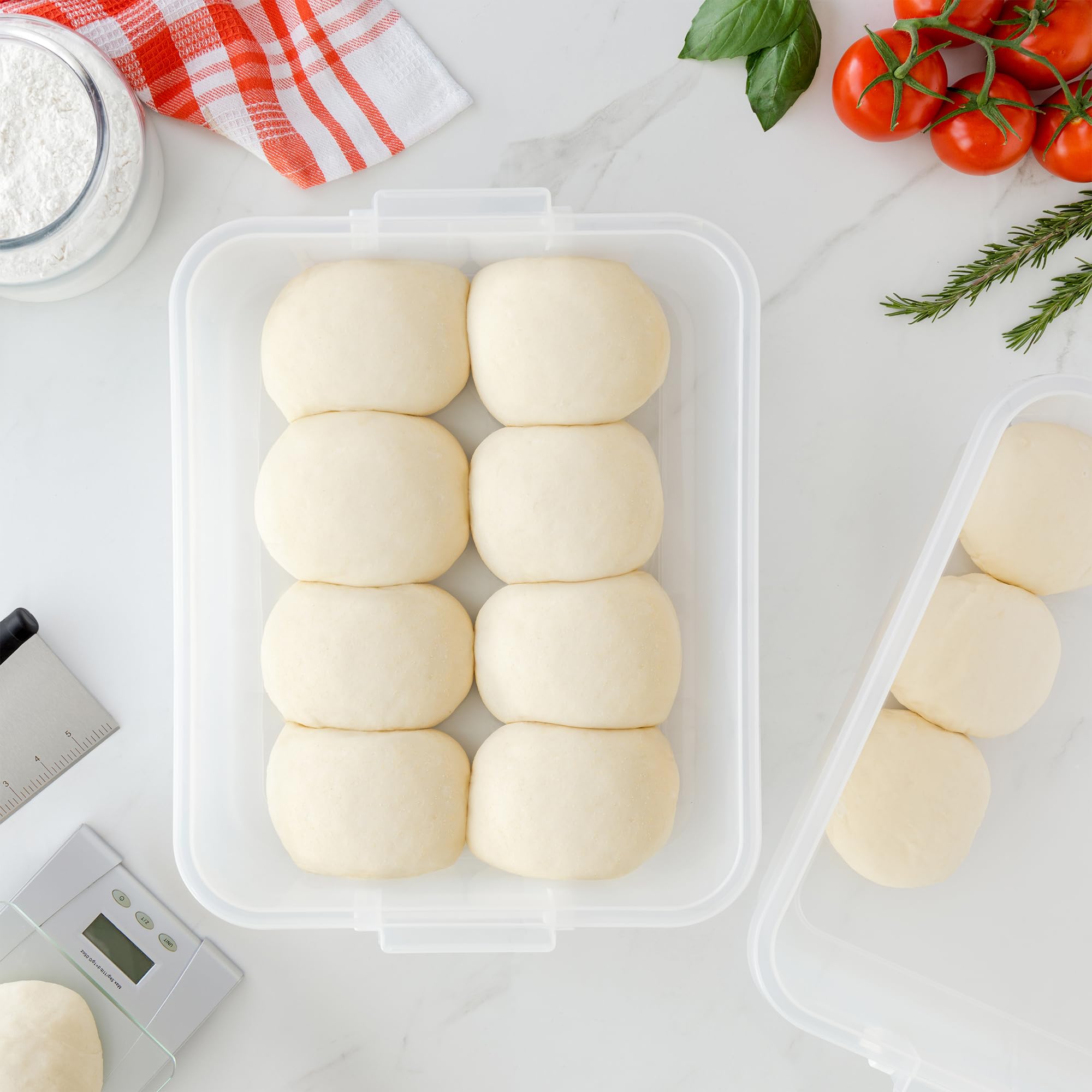 Chef Pomodoro Large Pizza Dough Proofing Box with 2 Trays and 2 Lids, 17.3 x 13.4, Pizza Dough Container with Lid Fits 6-8 Dough Balls, Pizza Dough Tray With Convenient Carry Handle (Grey)