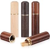 Lnngub 3 Packs Portable Wooden Toothpick Holder, Compact Waterproof Toothpick Case, Brown