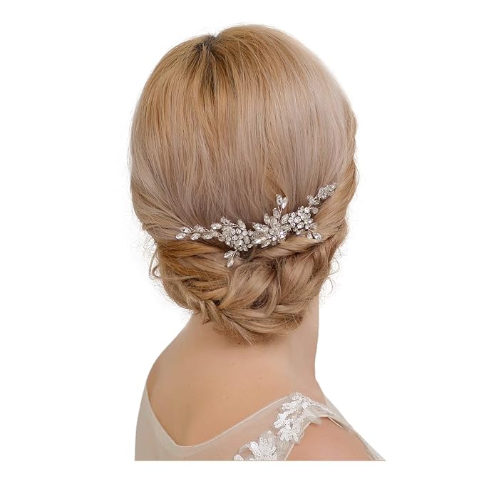 ULAPAN Hochzeit Haarkamm Mit Perlen,Kristall Braut Haarkamm Mit Blumen,Goldenem Und Silbrigem Braut Haarkamm Für Hochzeit