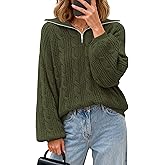 BTFBM Sweaters for Women Fall Fashion 2025 Loose Quarter Zip Pullover Collared Long Sleeve Cable Knit Winter Clothes