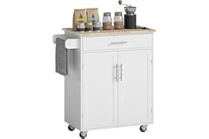 HOMCOM Kitchen Island Cart Rolling Trolley Cart with Drawer, Storage Cabinet & Towel Rack, White