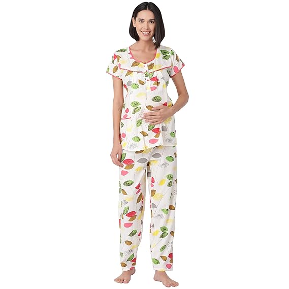 Minelli Womens Round Neck Feeding/Maternity/Nursing Night Suit