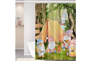 Uiiooazy Fairyland Forest Trees Green Grassland Kids Shower Curtain for Bathroom Spring Camping Playing Gnomes Fabric Waterproof Cloth Bathtub Curtains for Girls Children with Hooks 65x72 inches