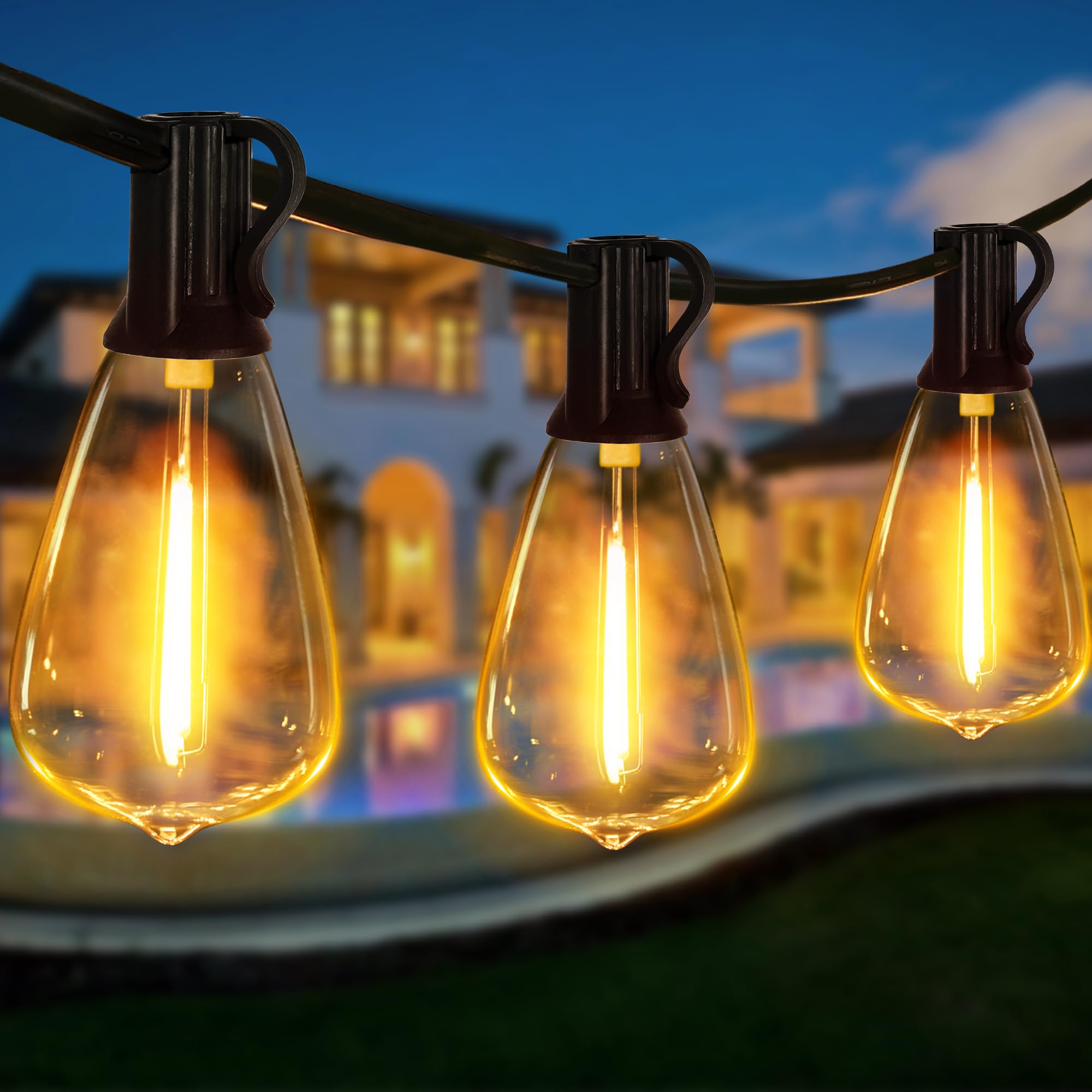 Photo 1 of Guhope Outdoor String Lights 60FT, IP45 Waterproof ST38 Outdoor Lights with Shatterproof Bulbs (2 Spare Bulbs), 2200K Energy Saving and Connectable Patio Light for Balcony Yard Party Wedding