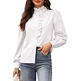 LOOKBOHO Women's Spring Shirts 2026 Long Sleeve Ruffle Collar Button Down Tops Dressy Casual Elegant Solid Retro Blouse