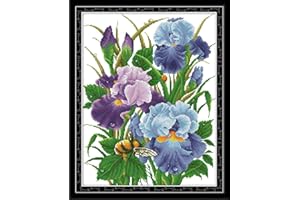 Joy Sunday Cross Stitch Kits Stamped Full Range of Embroidery Starter Kits for Beginners DIY 14 CT 2 Strands - Iris 2(Printed) 16.5×20.5 inch