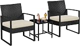 Yaheetech 3-Piece Rattan Garden Furniture Set 2 Chairs Table Black Beige