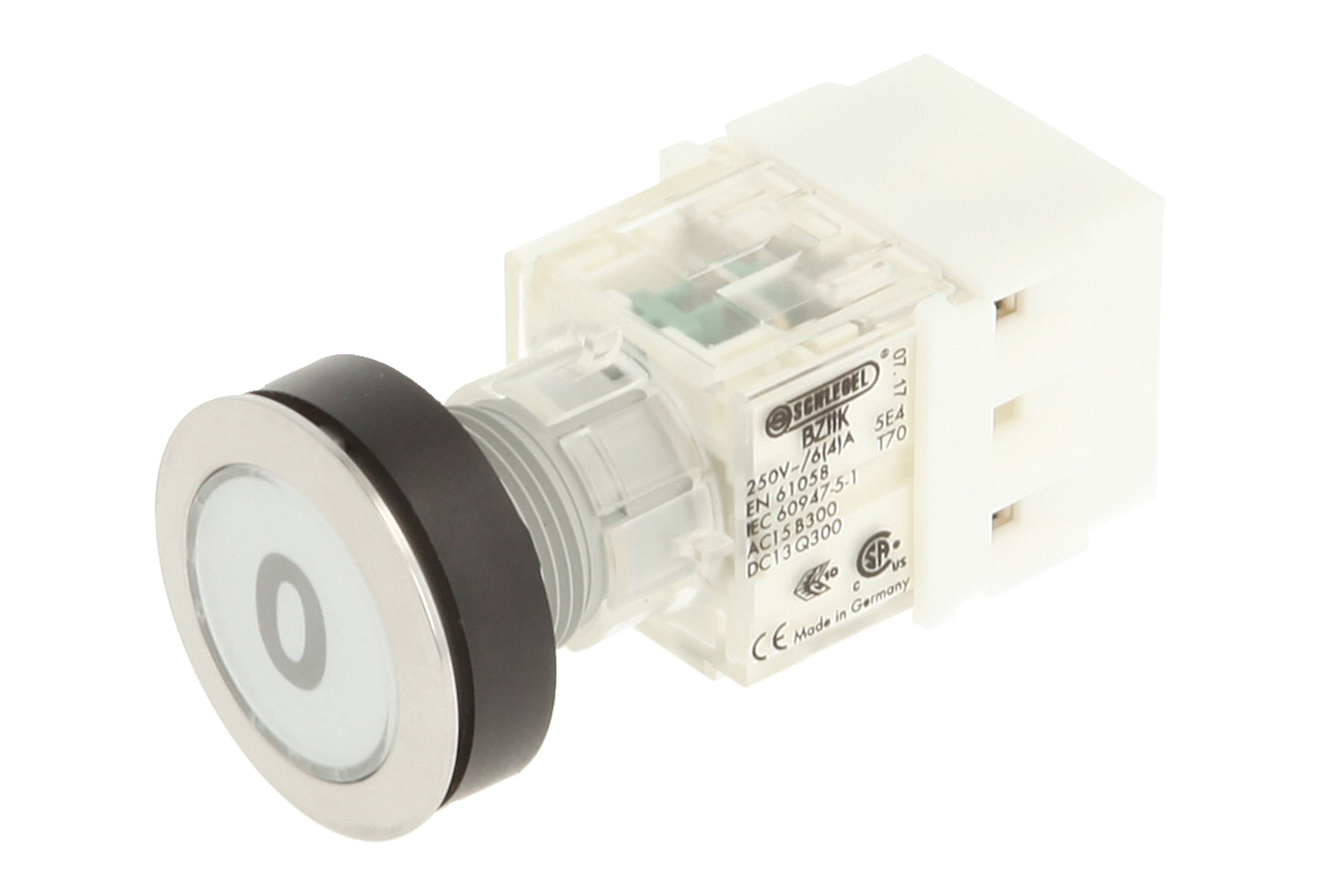 Schlegel 23.000.575 Push Button Stainless Steel, Clear Button Cap, Identification Plate 0, Push Contact Sensor, 2 NO Contact and Screw Connection