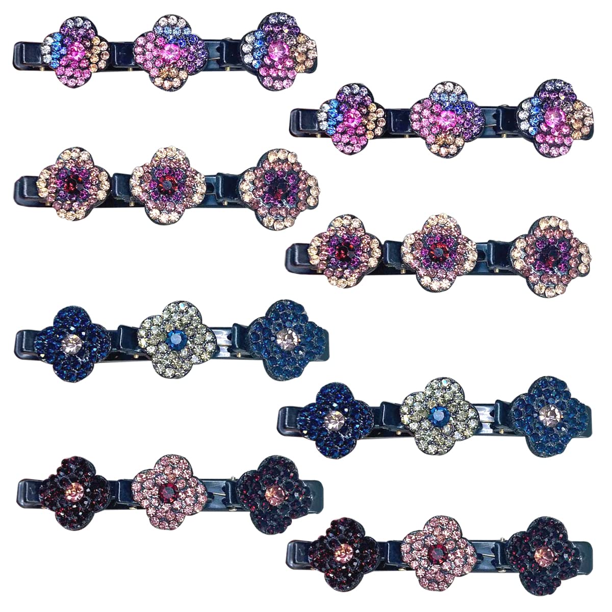 SUNSK Crystal Flower Rhinestone Flower Hair Clips Double Layer Hair Accessories for Women Girls 8pcs