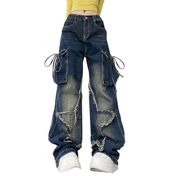 Amazon.com: kakarin choyx Fashion High Waist Straight Baggy Jeans