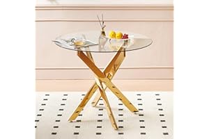 Round Glass Dining Table – Gold Metal Legs, Modern Tempered Glass Top Table，Stylish Round Dining Table for 2-4 People – Conte
