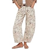 CHARTOU Womens Wide Leg Cropped Jeans Pants Baggy High Rise Denim Pants Y2k Floral Barrel Jeans