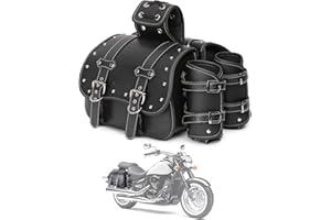 QJBOMTO High-density Leather Motorcycle Saddlebags-Throw Over Saddle bags Panniers Side Bags with cup holder,Waterproof,Side Tool Bag,Storage Tool Bag for Motorbike,Universal,1Pair, M (Black2)