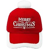 Merry Christmas Hats for Men Women, Unisex Adjustable Red Santa Hat with Plush Ball