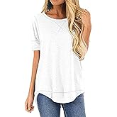 JomeDesign Summer Tops for Women Short Sleeve Side Split Casual Loose Tunic Top